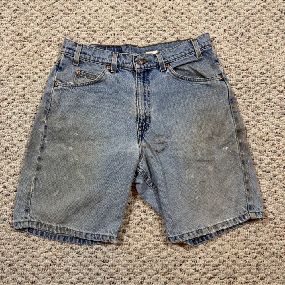 Vintage Levis 550 Orange Tab Denim Shorts Mens 32 Light Wash Distressed 90s